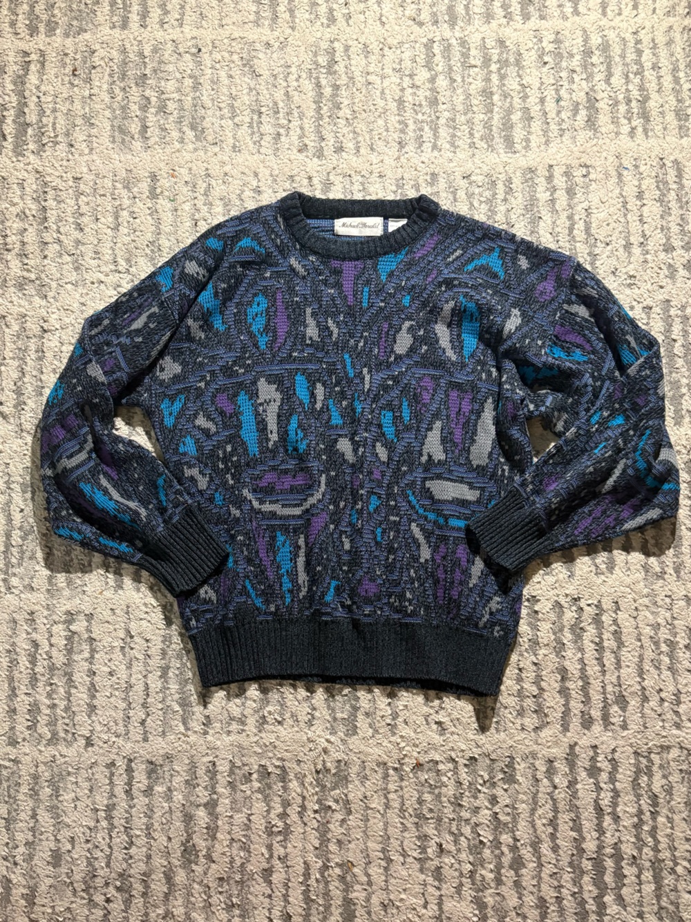 Vintage Michael Gerald blue purple groovy cool pull over crewneck sweater size L